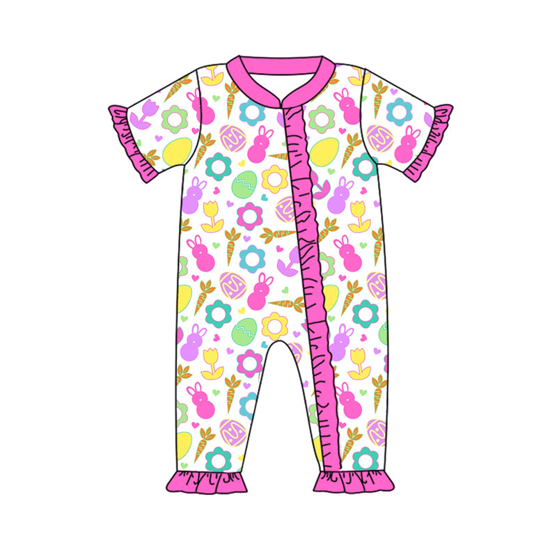 Baby Infant Girls Easter Carrot Rabbits Zip Rompers preorder(moq 5)