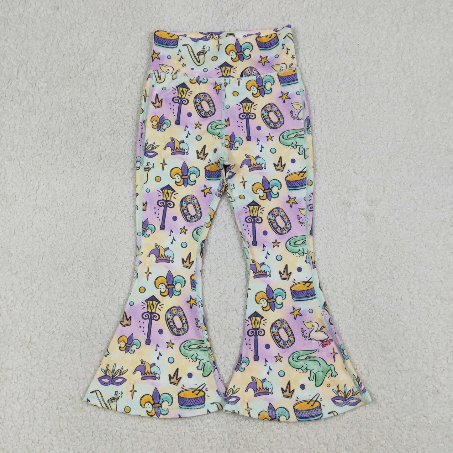 Baby Girls Mardigras Anchors Crocodiles Yoga Active Bell Bottom Pants