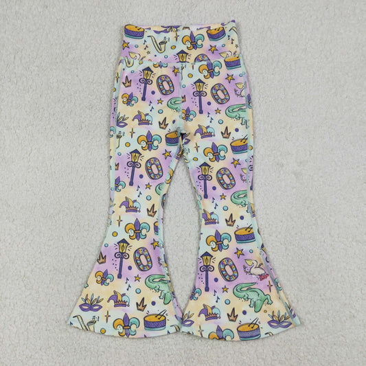 Baby Girls Mardigras Anchors Crocodiles Yoga Active Bell Bottom Pants