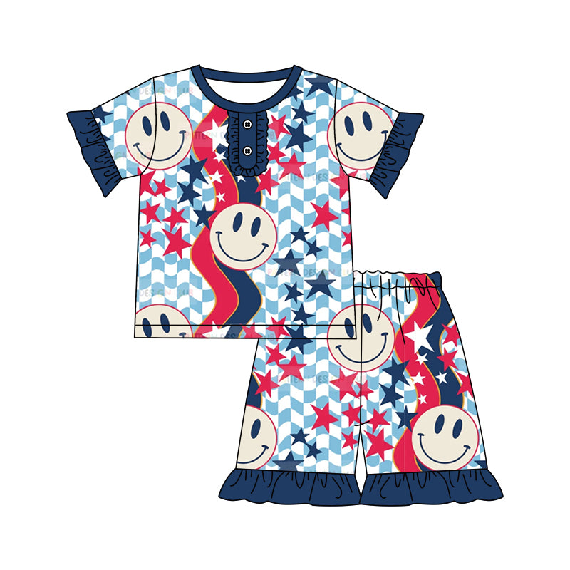 Baby Girls Stars Smile Shirt Shorts Pajamas Outfits Sets preorder(moq 5)