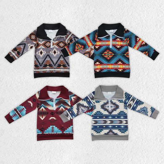 Baby Boys Western Aztec Long Sleeve Zip Pullover Tee Tops