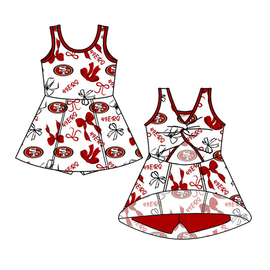 Preorder (moq 5)Baby Girls Bows San Francisco 49ers Team Short Knee Length Dresses