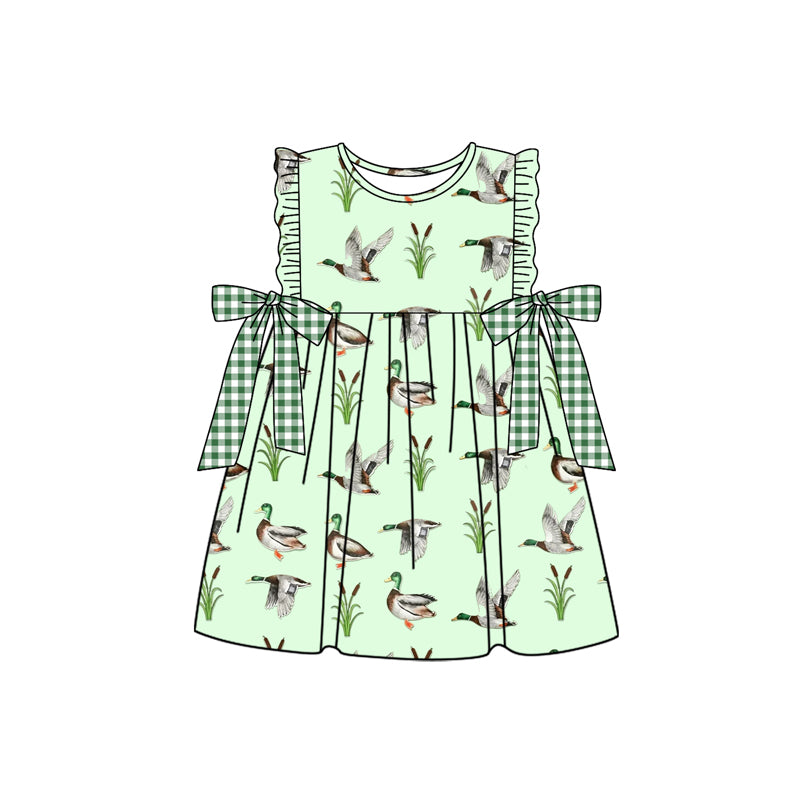 Baby Girls Mallard Ducks Green Bows Knee Length Dresses preorder(MOQ 5)