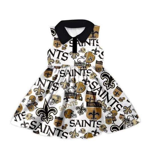 Split Preorder August 31sd Baby Girls Sleeveless Tridents Saints Team Zip Knee Length Dresses