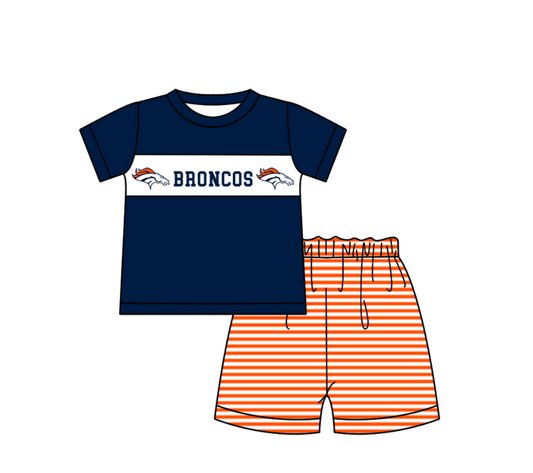 Preorder (moq 5)Baby Boys Short Sleeve Broncos Top Stripe Shorts Team Clothes Sets