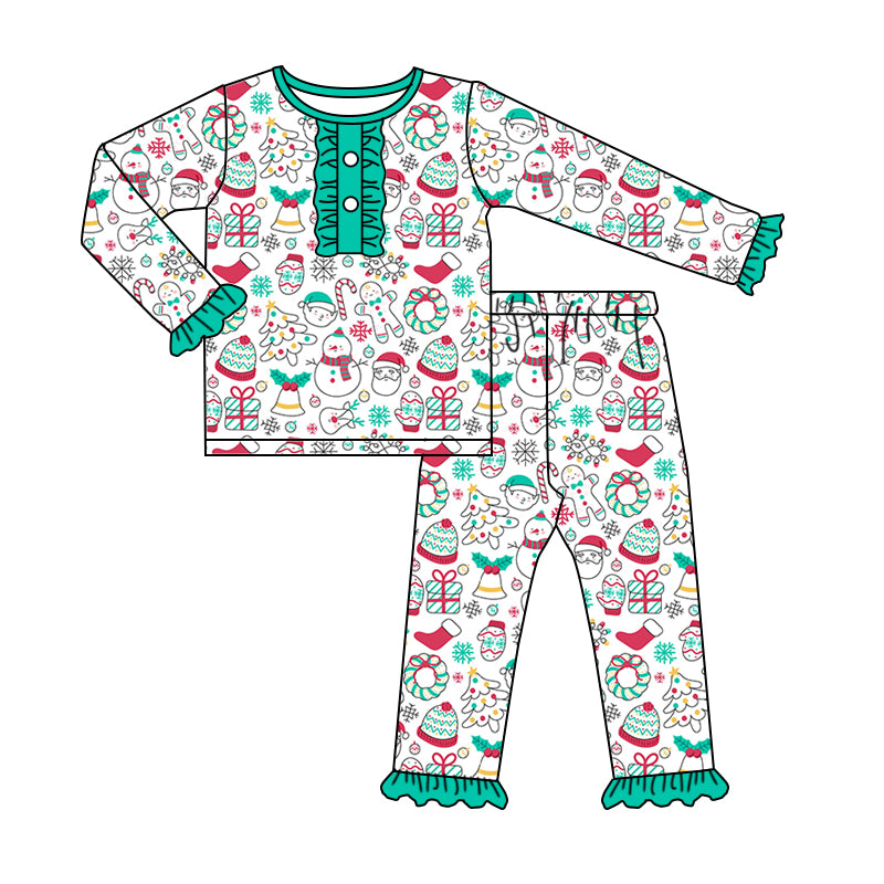 Baby Girls Christmas Santa Shirts Ruffle Pants Pajamas Clothes Sets Preorder(moq 5)