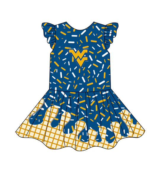 Preorder (moq 5)Baby Girls Team Ice Cream Drips WV Knee Length Dresses