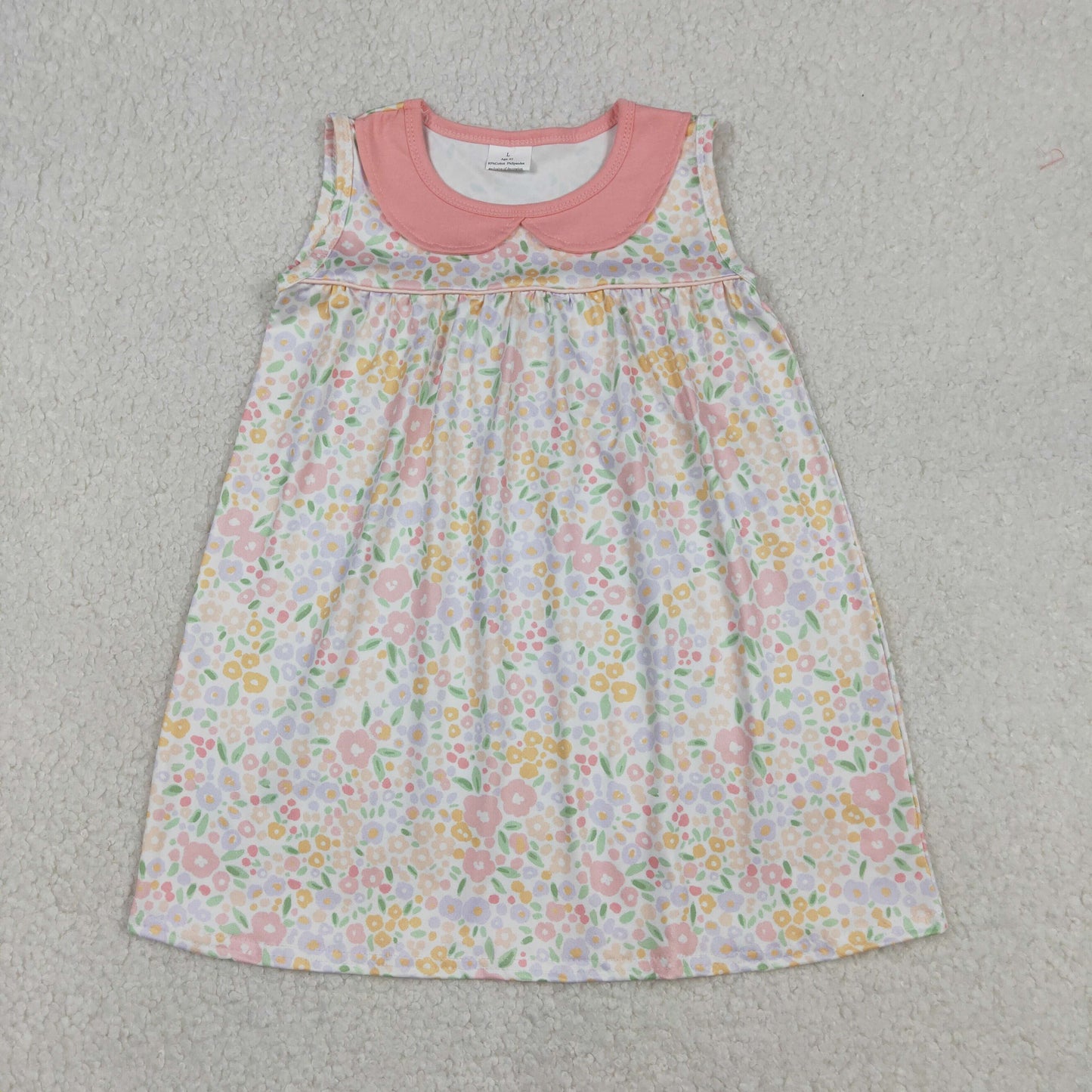 Baby Girls Sleeveless Pink Floral Collar Knee Length Dresses