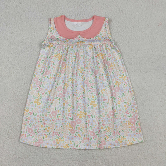 Baby Girls Sleeveless Pink Floral Collar Knee Length Dresses