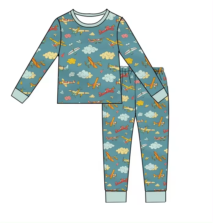 Baby Boys Plane Long Sleeve Shirt Pants Pajamas Clothes Sets Preorder(moq 5)