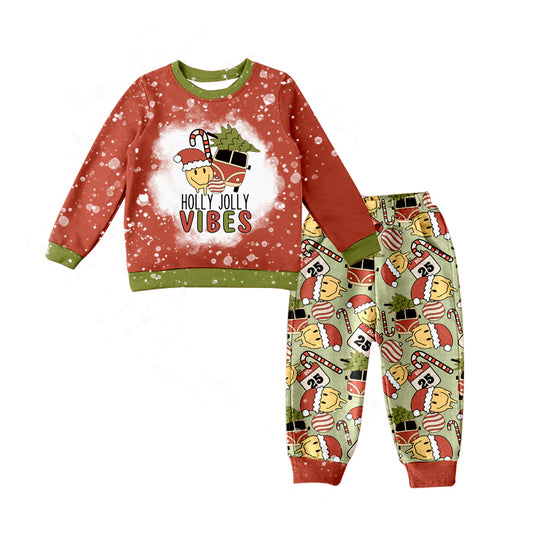 Baby Girls Christmas Holly Jolly Shirt Top Pants Pajamas Clothes Sets Preorder(moq 5)