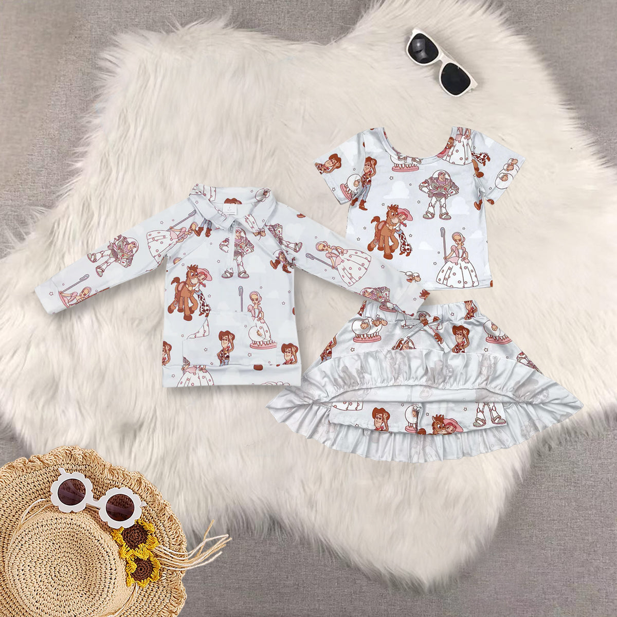 Sibling Baby Kids Cartoon Donkey Stars Top Skirts Sets Pullovers Top