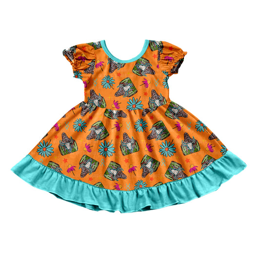 Baby Girls Summer Cow Flowers Ruffle Knee Length Dresses preorder(moq 5)