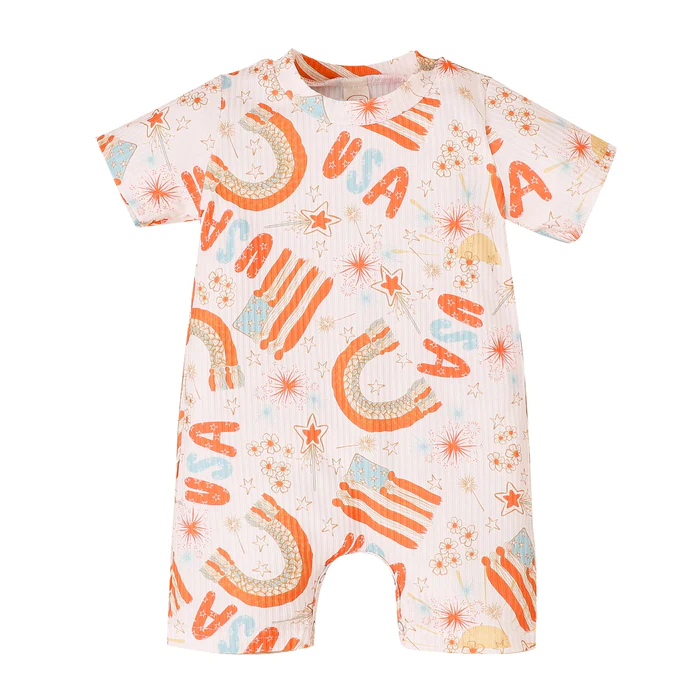 Baby Infant Boys Rainbow 4th Of July Short Sleeve Rompers preorder(moq 5)