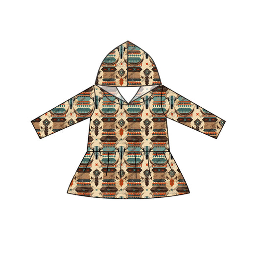 Baby Girls Western Aztec Cow Skull Hooded Tunic Tops preorder(MOQ 5)