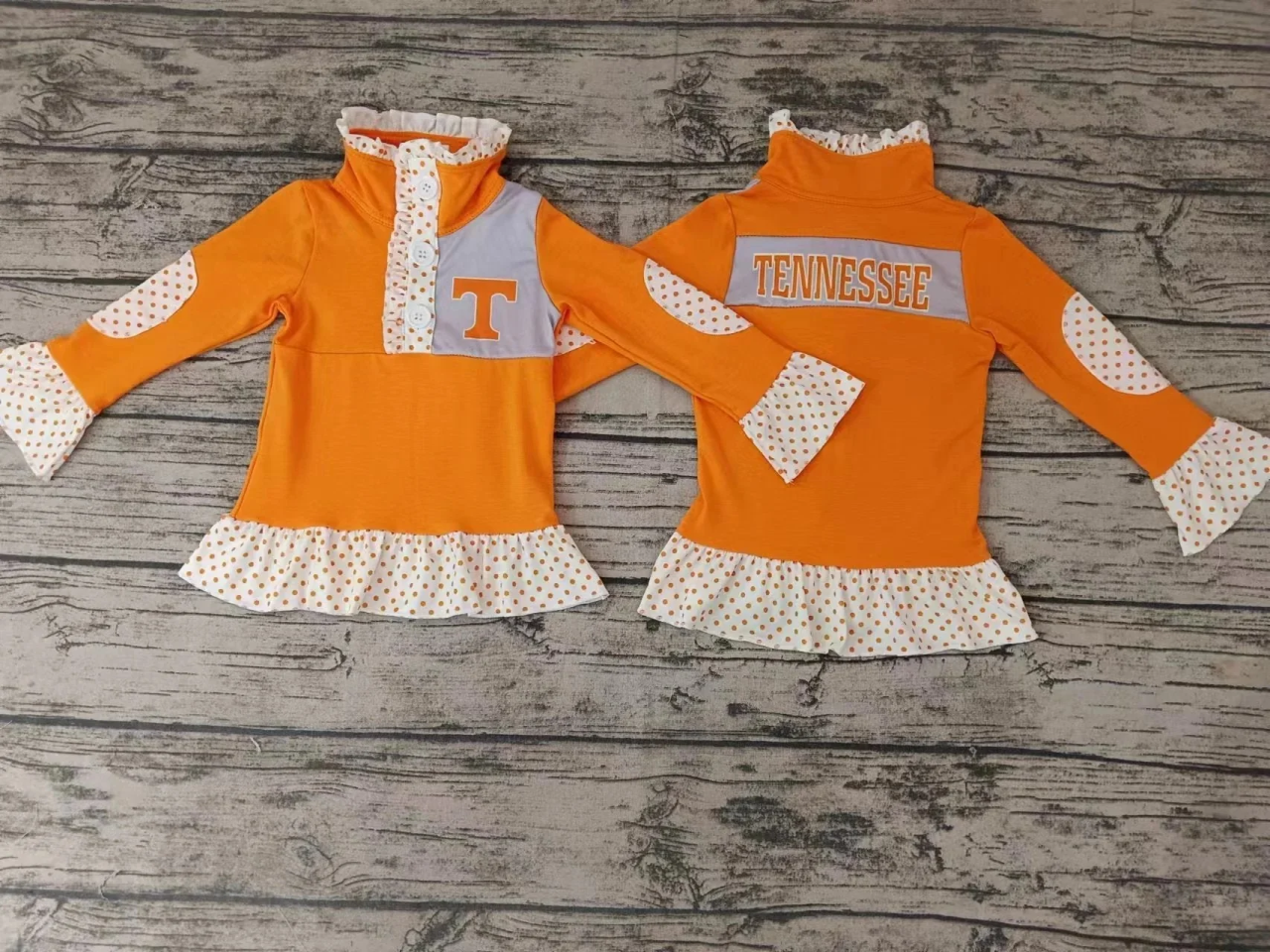 Prorder moq 5 Baby Girls Orange Button Tennessee Team Pullovers Top