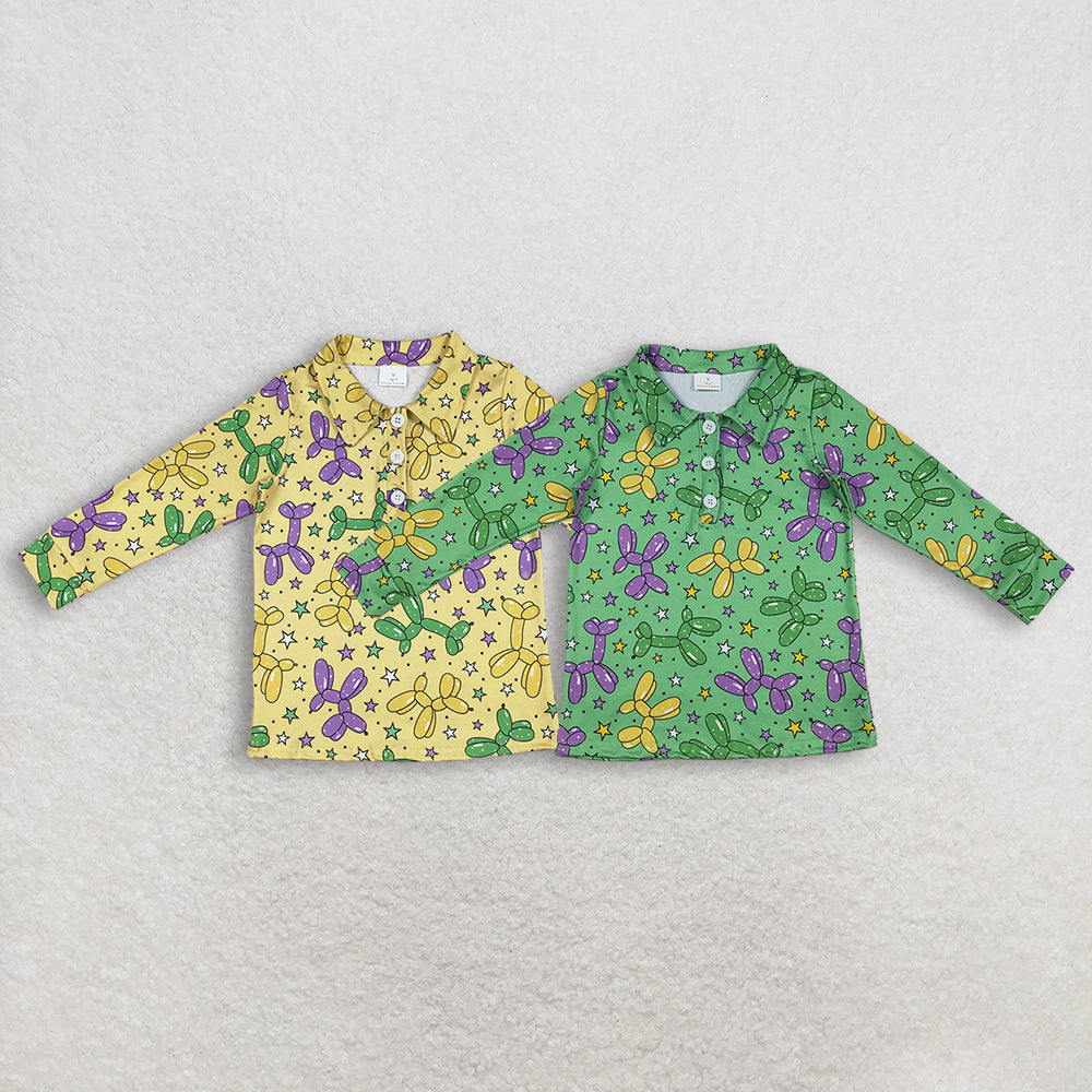 Sibling Baby Boys Mardigras Stars Dogs Long Sleeve Button Polo Shirts Top