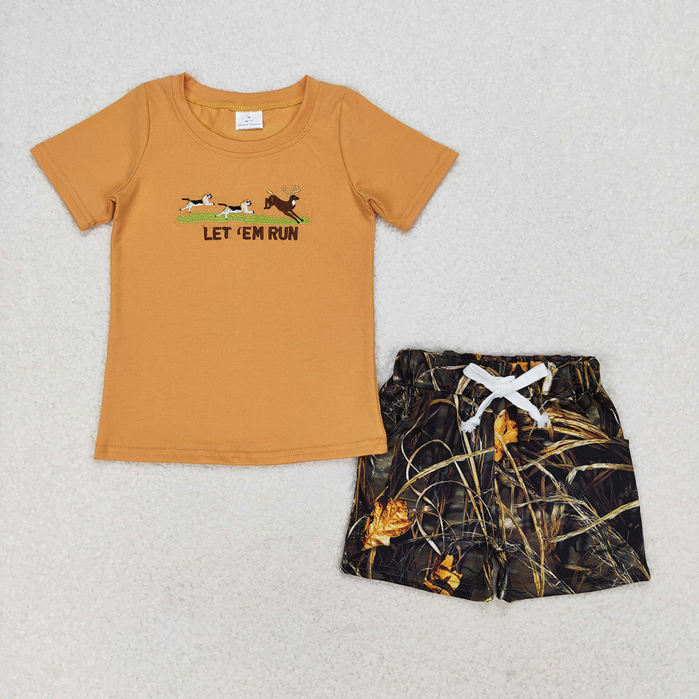 Baby Girls Boys Dog Hunting Deer Sibling Camo Shorts Clothes Sets