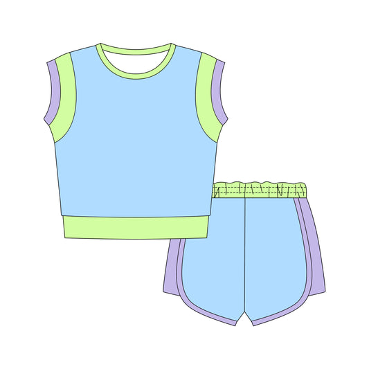 Baby Girls Blue Top Shorts Cotton Clothes Sets Preorder