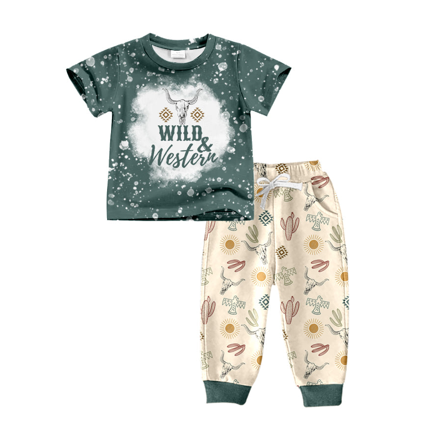 Baby Boys Wild Western Cow Top Cactus Pants Clothes Sets Preorder(moq 5)
