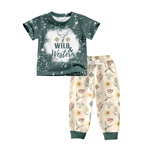 Baby Boys Wild Western Cow Top Cactus Pants Clothes Sets Preorder(moq 5)