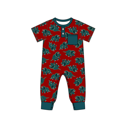 Baby Infant Boys Green Dinosaur Pocket Rompers preorder(moq 5)