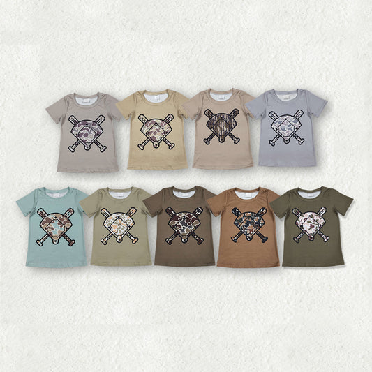 Sibling Baby Boys Short Sleeve Camo Baseballs Team T-shirts Top