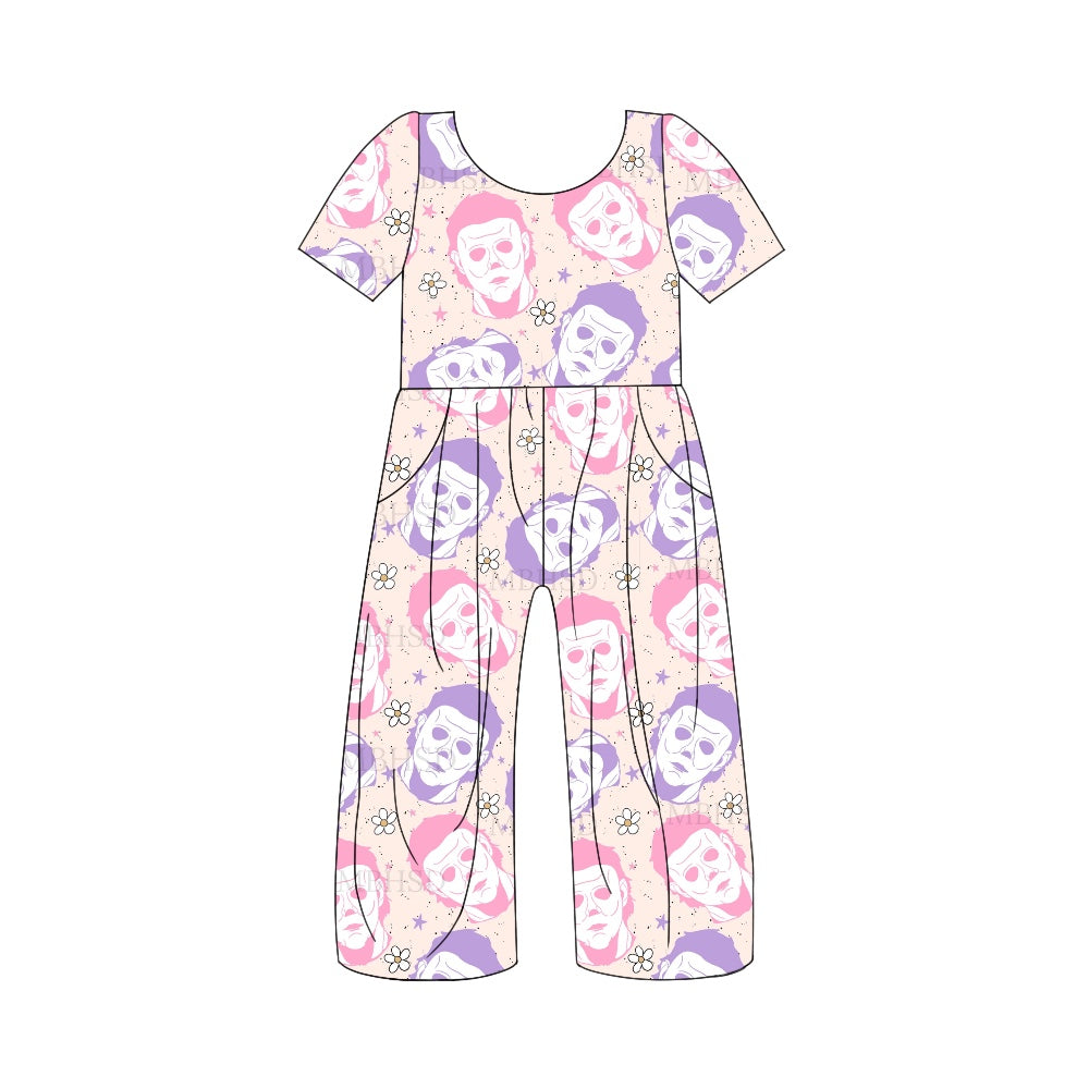 Baby Girls Halloween Pink Ghost Short Sleeve Jumpsuits Preorder(moq 5)