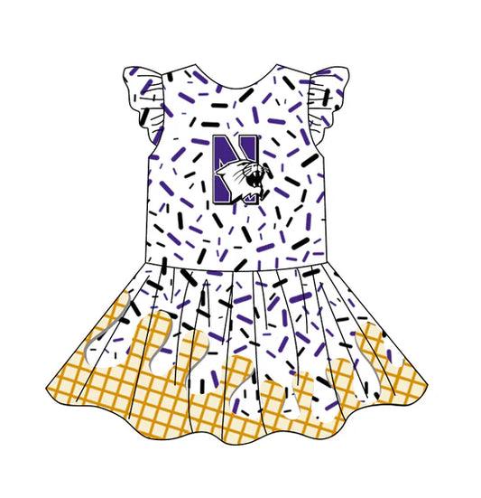 Preorder (moq 5)Baby Girls Team Ice Cream Drips Leopard N Knee Length Dresses
