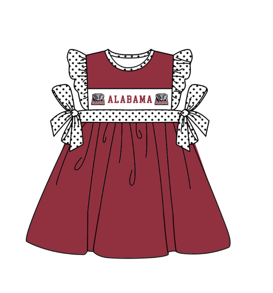 Preorder (moq 5)Baby Girls Polka Dots Flutter Sleeve Alabama Team Knee Length Dresses