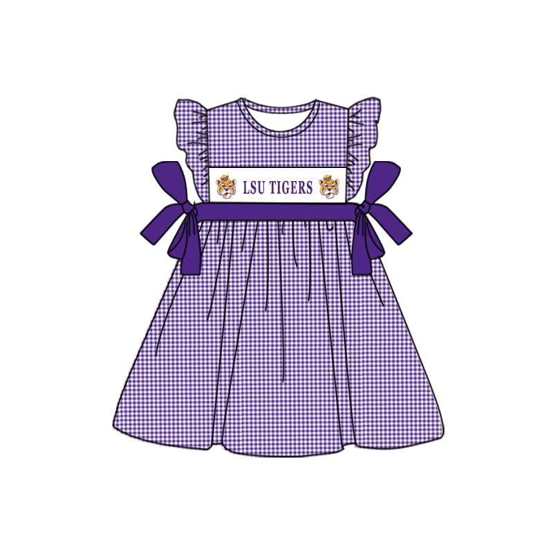 Baby Girls LSU Tigers Bows Team Knee Length Dresses preorder (moq 5)