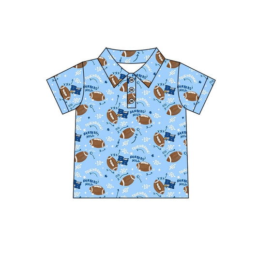 Preorder (moq 5)Baby Boys Short Sleeve Blue Football Team Button Polo Shirts Tops