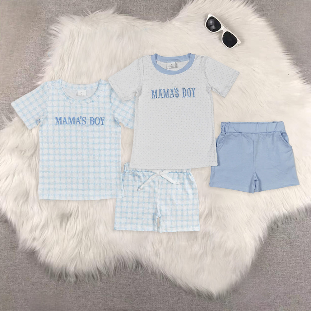 Sibling Baby Boys Mama's Boy Checkered Polka Dots Tops Shorts Clothes Sets