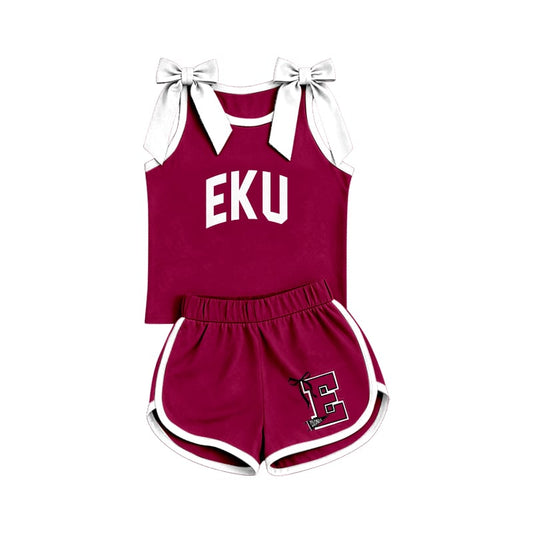 Preorder (moq 5)Baby Girls EKU Bows Sleeveless Top Shorts Team Clothes Sets