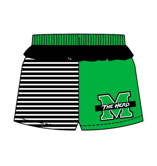 Preorder (moq 5)Baby Girls Black Stripe M The Hero Team Ruffle Shorts Bottom