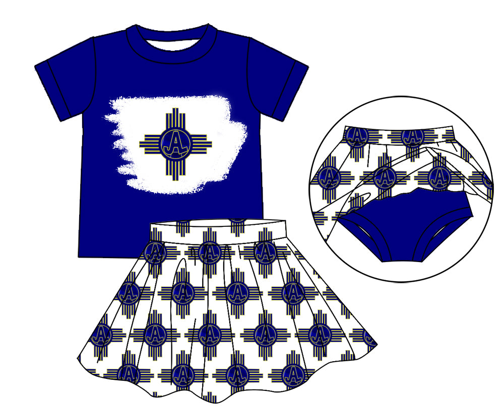 Preorder (moq 5)Baby Girls Blue JAL Top Bummie Skorts Team Sets