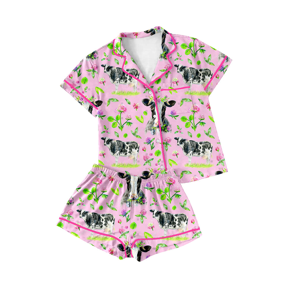 Baby Girls Toddler Western Spring Cows Buttons Shirt Shorts Pajamas Sets preorder(moq 5)