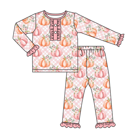 Baby Girls Pink Pumpkin Long Sleeve Top Pants Pajamas Clothes Sets preorder(moq 5)