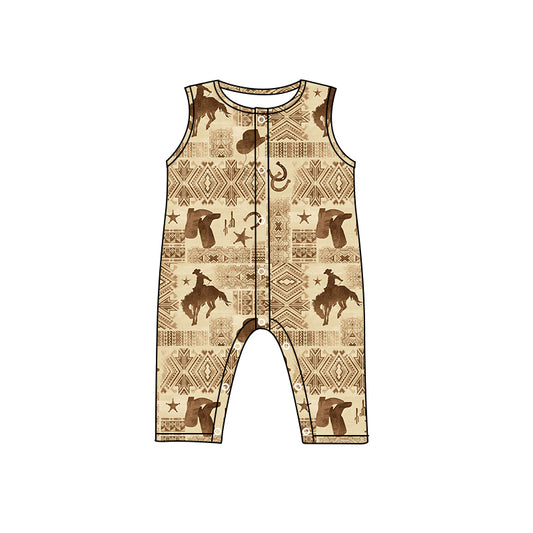 Baby Boys Western Boots Buttons Sleeveless Rompers preorder(moq 5)