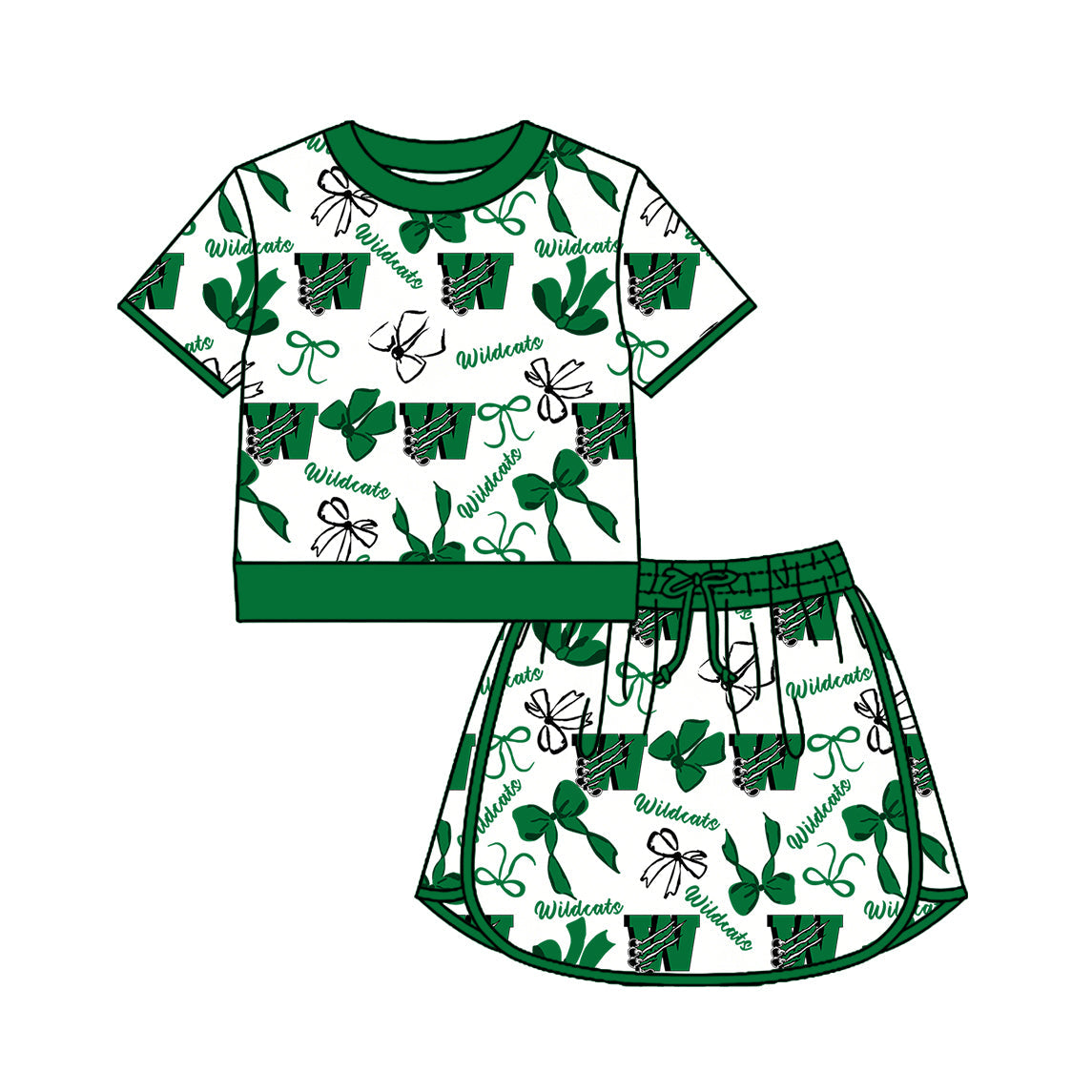 Preorder (moq 5)Baby Girls Bows Wildcats Top Skirt Short Team Clothes Set