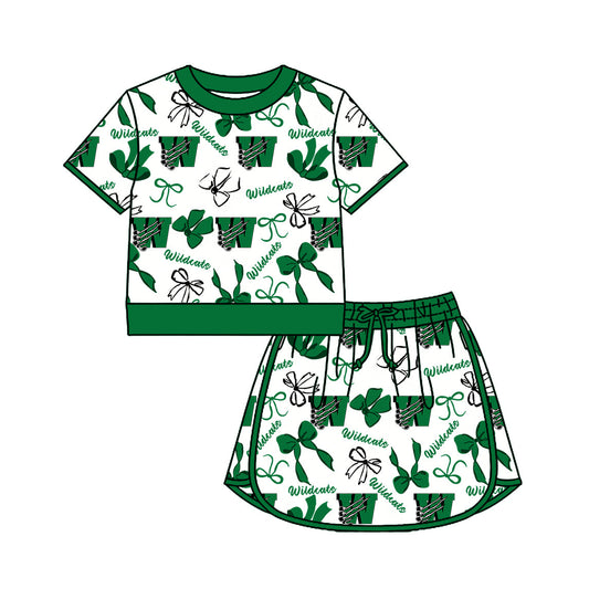Preorder (moq 5)Baby Girls Bows Wildcats Top Skirt Short Team Clothes Set