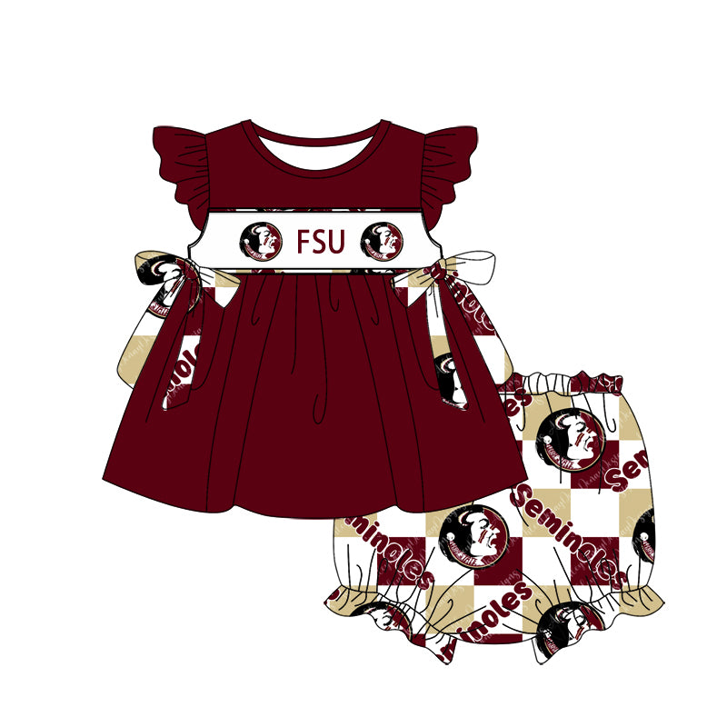 Preorder (moq 5)Baby Girls Seminoles FSU Top bummie Team Sets
