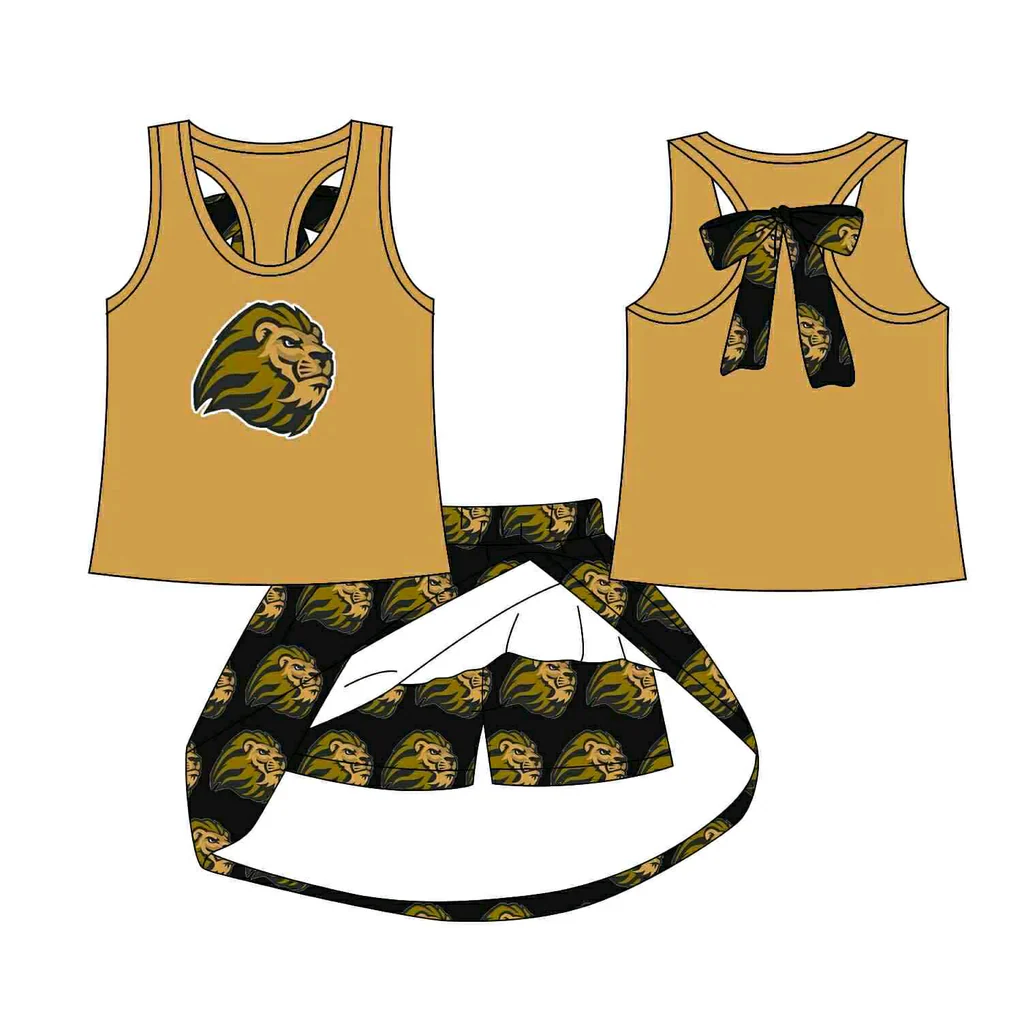 Preorder (moq 5)Baby Girls Gold Lion vest team Top Skirt Skort Sets