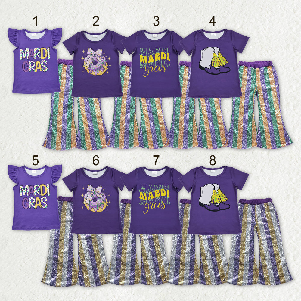 Sibling Baby Girls Mardigras Top Sequin Stripe Flare Pants Clothes Sets