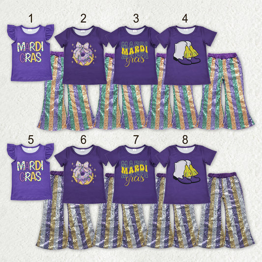 Sibling Baby Girls Mardigras Top Sequin Stripe Flare Pants Clothes Sets