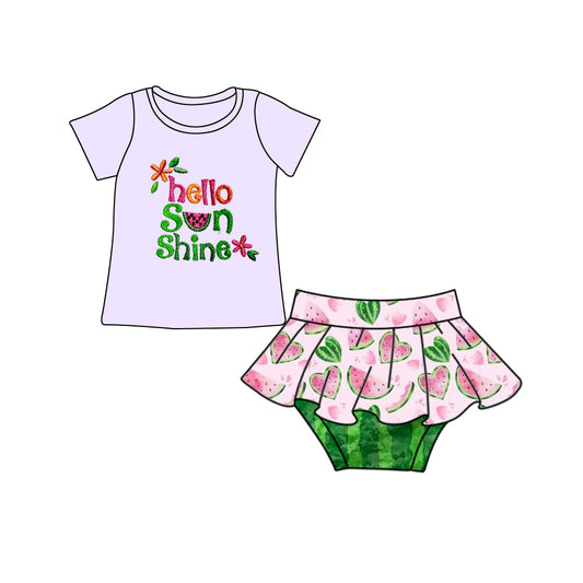 Baby Girls Hello Sunshine Top Watermelon Bummie Sets preorder(moq 5)