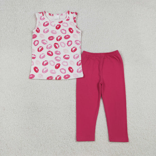 Baby Girls Red Mouths Vest Top Legging Pants Valentines Clothes Sets