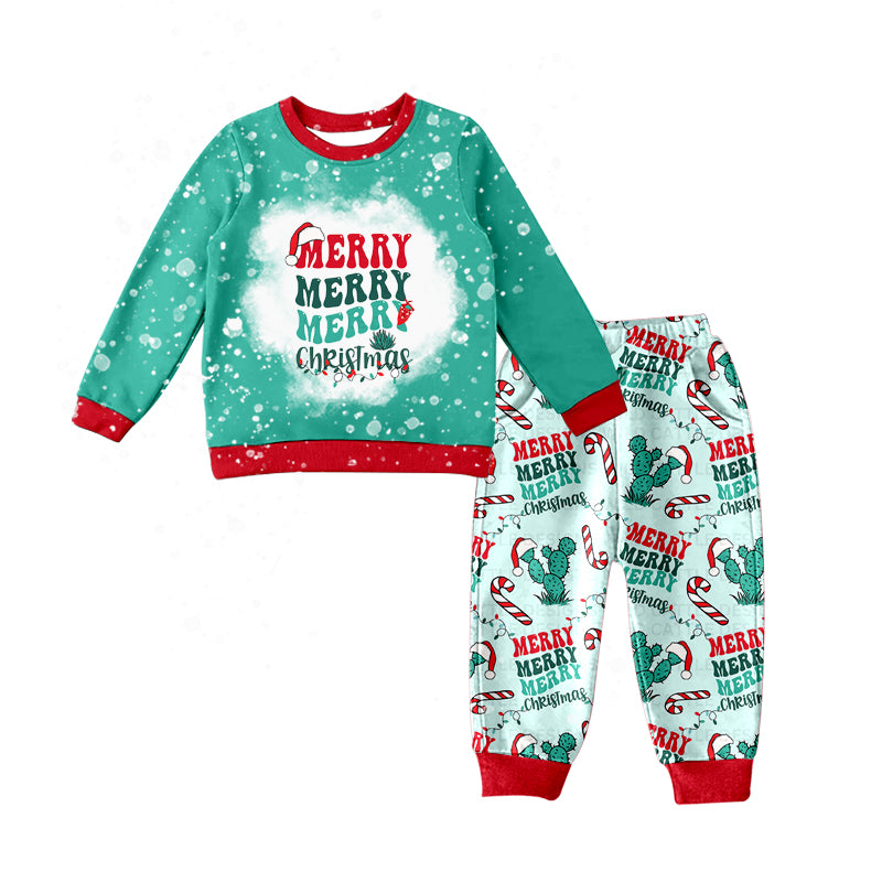 Baby Boys Merry Christmas Shirt Top Pants Pajamas Clothes Sets Preorder(moq 5)