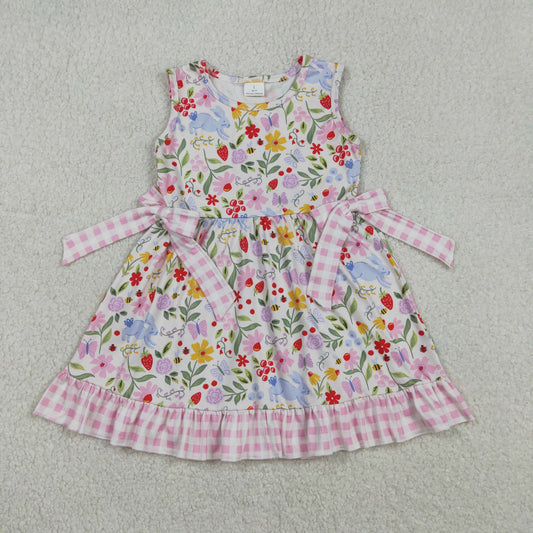 Baby Girls Colorful Rabbit Flowers Bows Easter Ruffle Knee Length Dresses