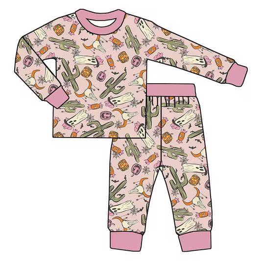 Baby Girls Bamboo Western Halloween Cactus Shirt Pants Pajamas Clothes Sets Preorder(moq 5)